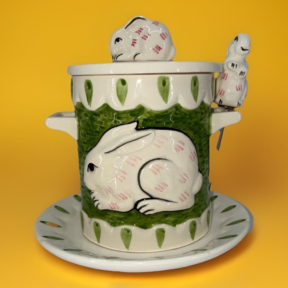 Ceramic Rabbit Sigma 1983 Covered Jam Underplate And‎ Spreader Towle Co. Vintage